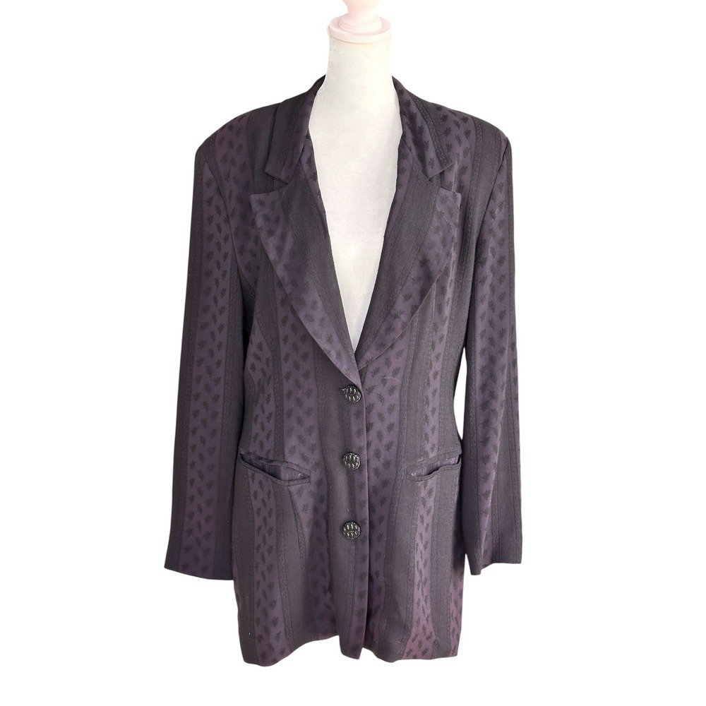 Vintage Nina K Purple Damask Stripe Longline Victorian Blazer Jacket Size Large